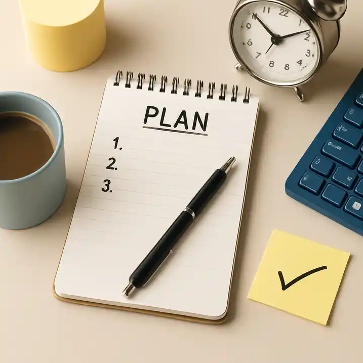 Chercheur d’emploi restant motivé pendant une longue recherche avec carnet et planning